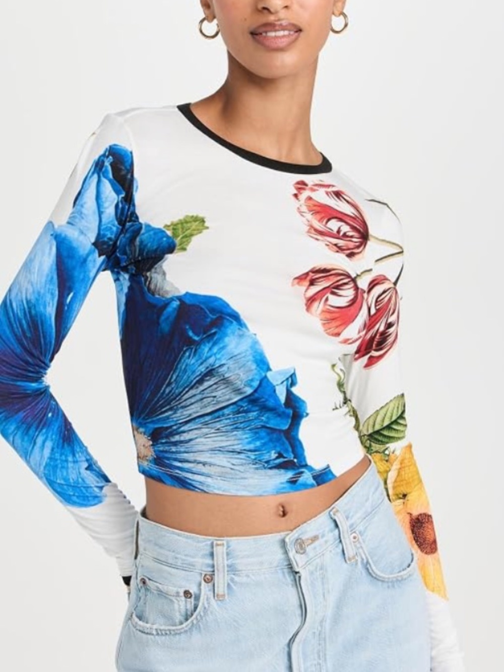 NWT Alice + Olivia Le Parisien Delaina Long Sleeve Top XS Blue Poppy Tulip